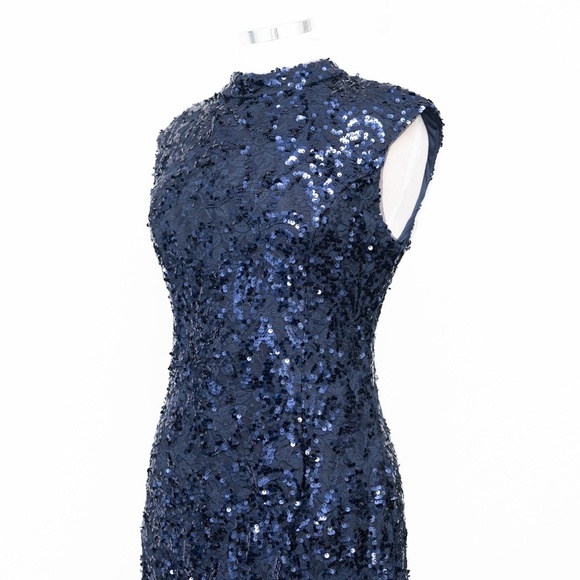 Adrianna Papell Sequin High Neck Lace Midi Dress - Picture 10 of 11